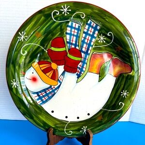 Certified International Dinner Plate Featuring Tumbling Snowman by Susan Winget